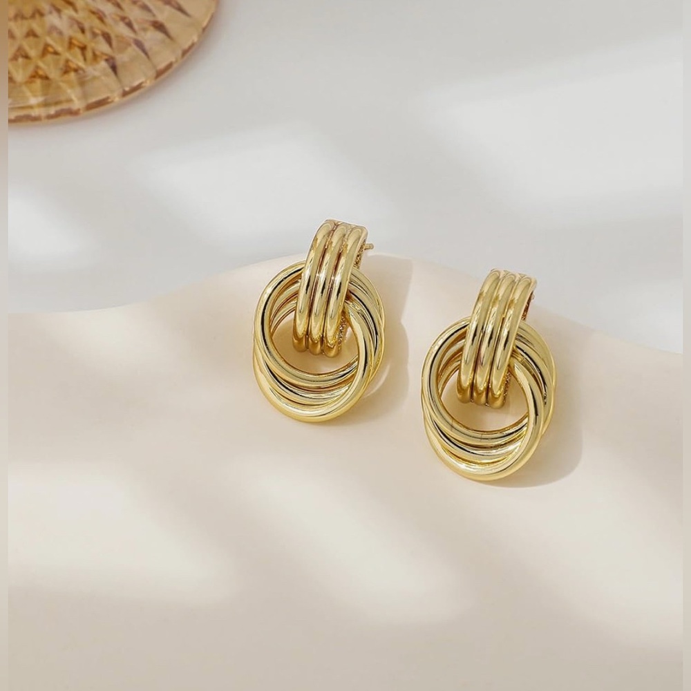 GOLD KNOT STATEMENT DROP DANGLE EARRINGS